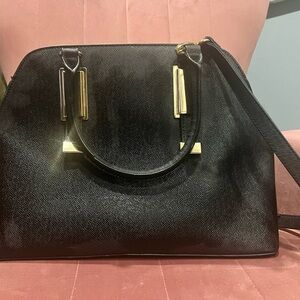 Aldo Black, Gold, & White Leather Dome Satchel with Gold Hardware